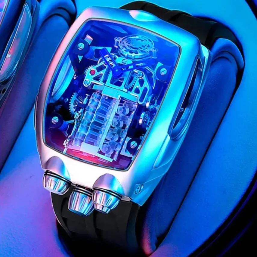 

OBLVLO Мужские автоматические часы 42 мм Tonneau Механические наручные часы 5ATM Водонепроницаемые светящиеся цилиндры двигателя NH05