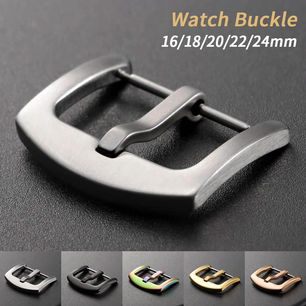 16 18mm 20mm 22mm 24mm Metal Watch Buckle Watchband Brushed Solid Stainless Steel Clasp Accessories Silver Black Gold Pin Button