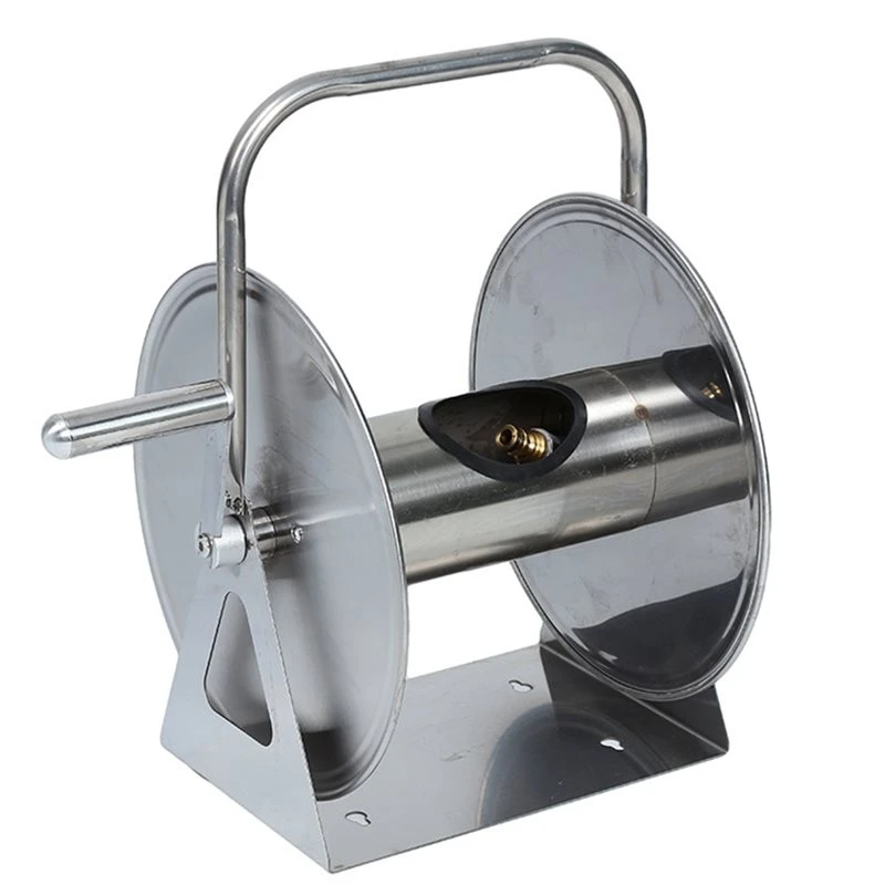 Stainless Steel Garden Hose Reel With Retractable Function, Wall/Floor Mounting Options, Includes Crank
