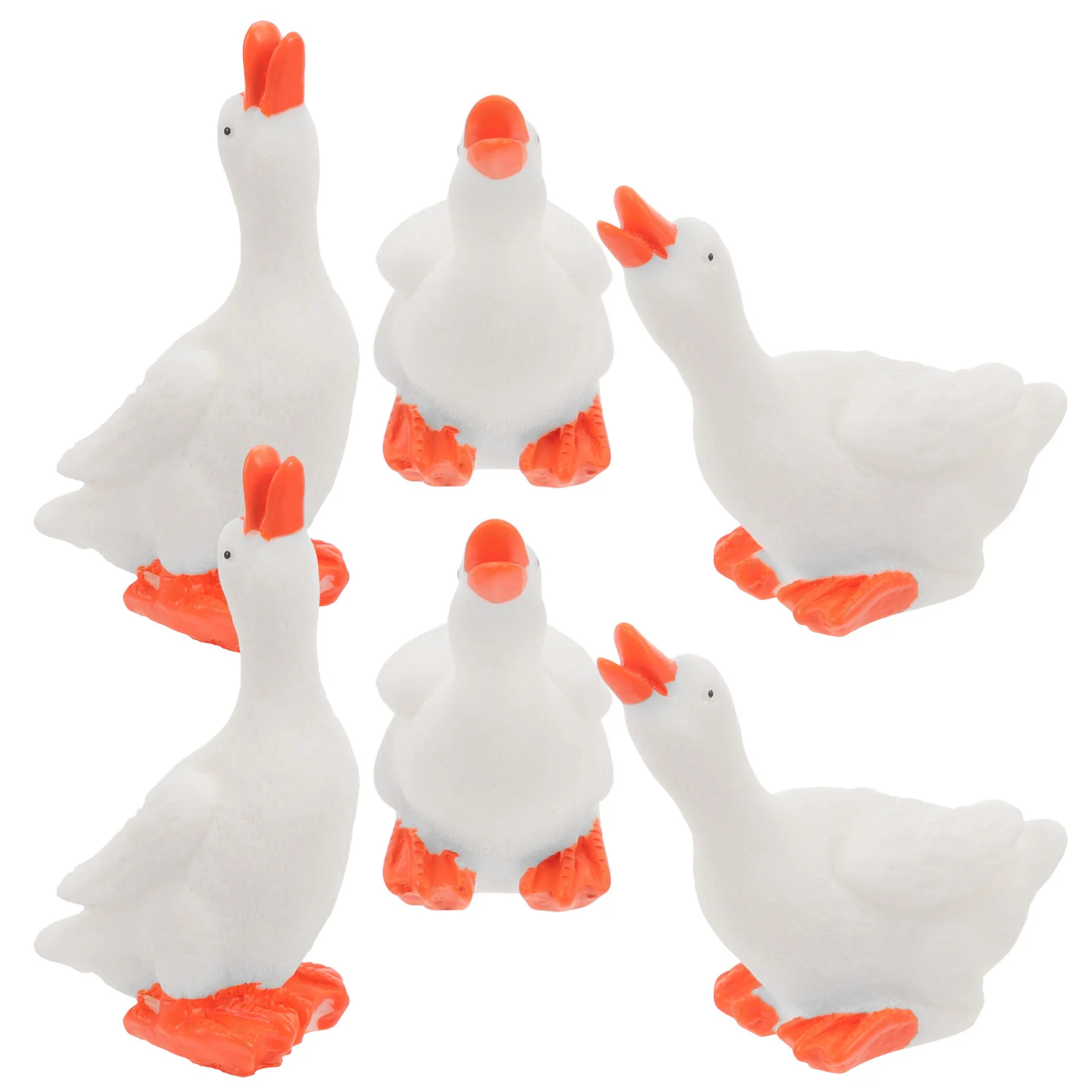 6 Pcs Cake Big White Goose Ornament Office Stuffed Animal Mini Figures Resin Seagull Figurine