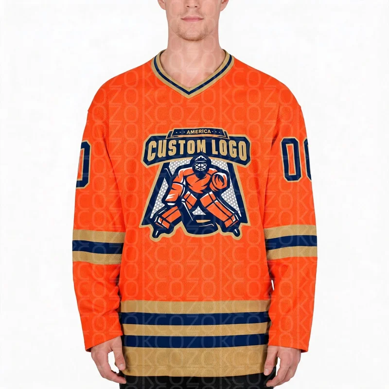 Orange Color Hockey Jersey  Name Custom Number Logo Men Women Ice Hockey Jersey Competition Training Jerseys