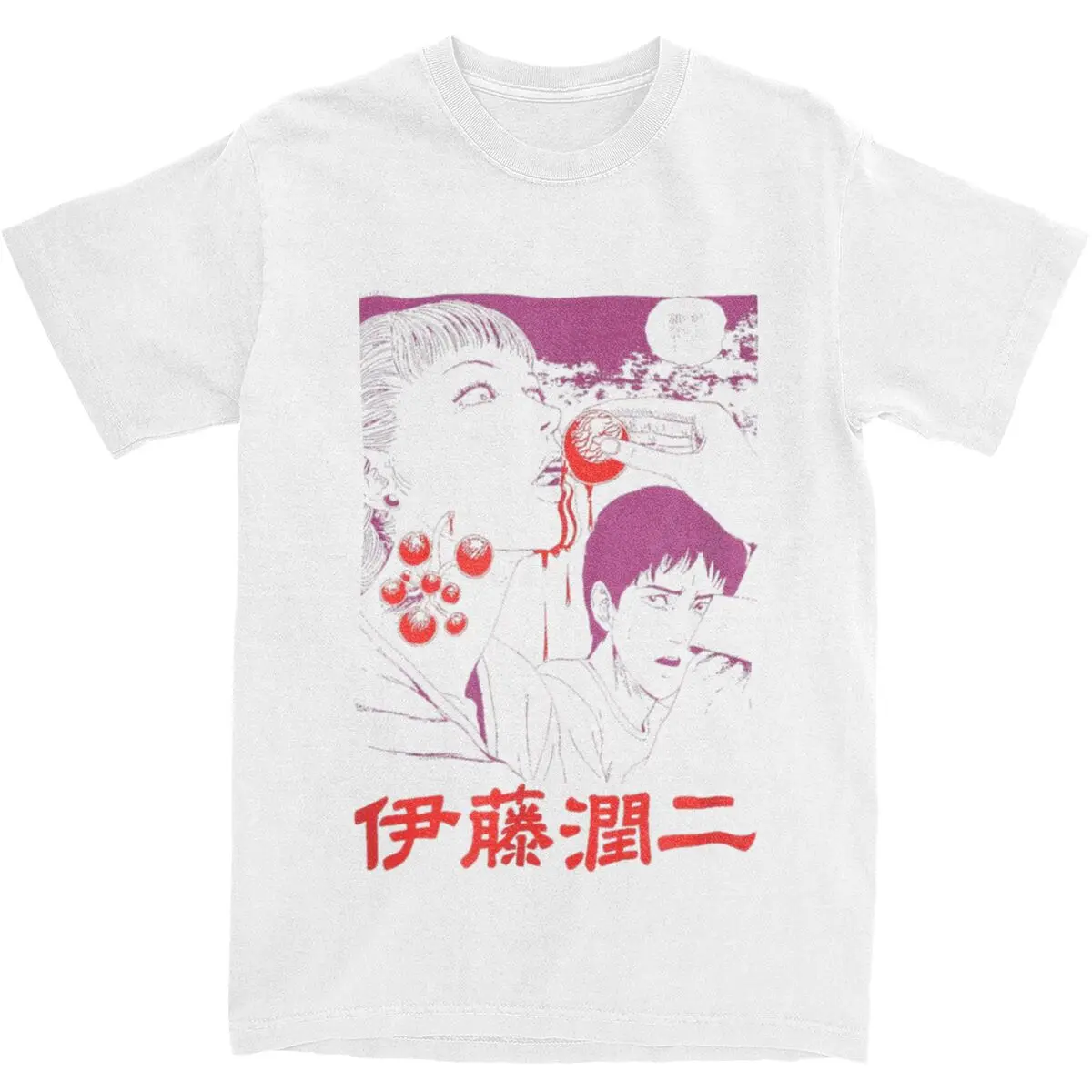 Japan Guro Horror Anime T-Shirt Men's Junjis Itos Girl Eating Globule 100 Cotton T-Shirts Summer O-Neck Tee Shirt Oversize Tops