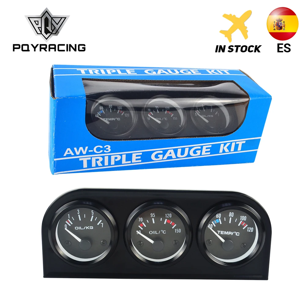 52mm Triple kit Oil Temp Gauge + Water Temp Gauge + Oil Pressure Gauge With Sensor 3in1 Car Meter PQY-TAG01/02/03