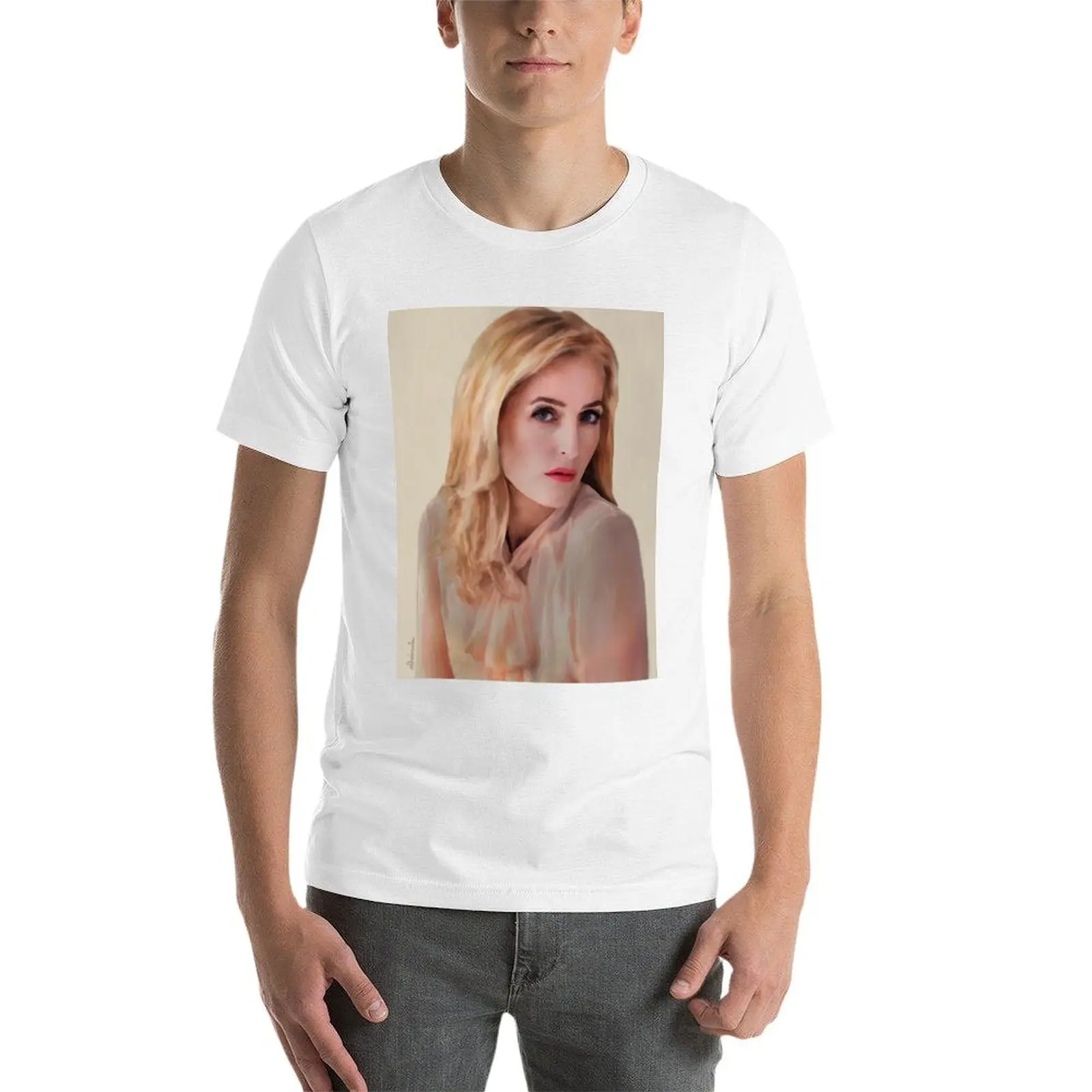 جيليان أندرسون النفط اللون اللوحة تي شيرت تي شيرت مصمم تي شيرت رجل عادية تي شيرت #3