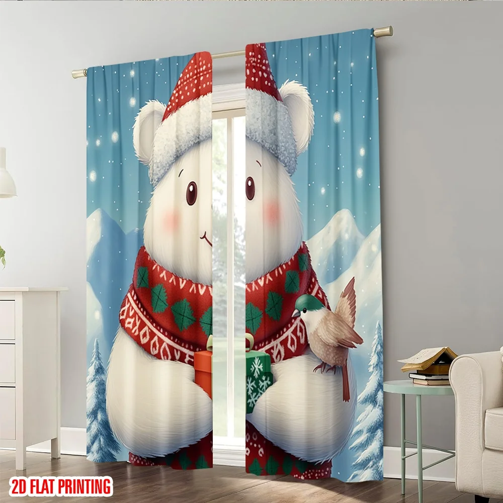 2 قطعة ، 2D الطائرة الطباعة الستائر الشعبية لطيف الدب القطبي هدية عيد الميلاد (3) نسيج البوليستر متعدد الاستخدامات (بدون قضيب) الزينة #6