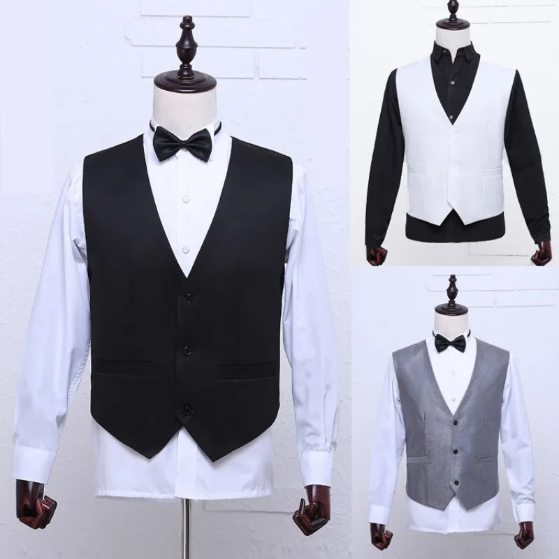 

Simple New Mens Clothing Men's Vest Hip Hop Bright Tablets Black White Grey Stage Performance Men Waistcoat Vests