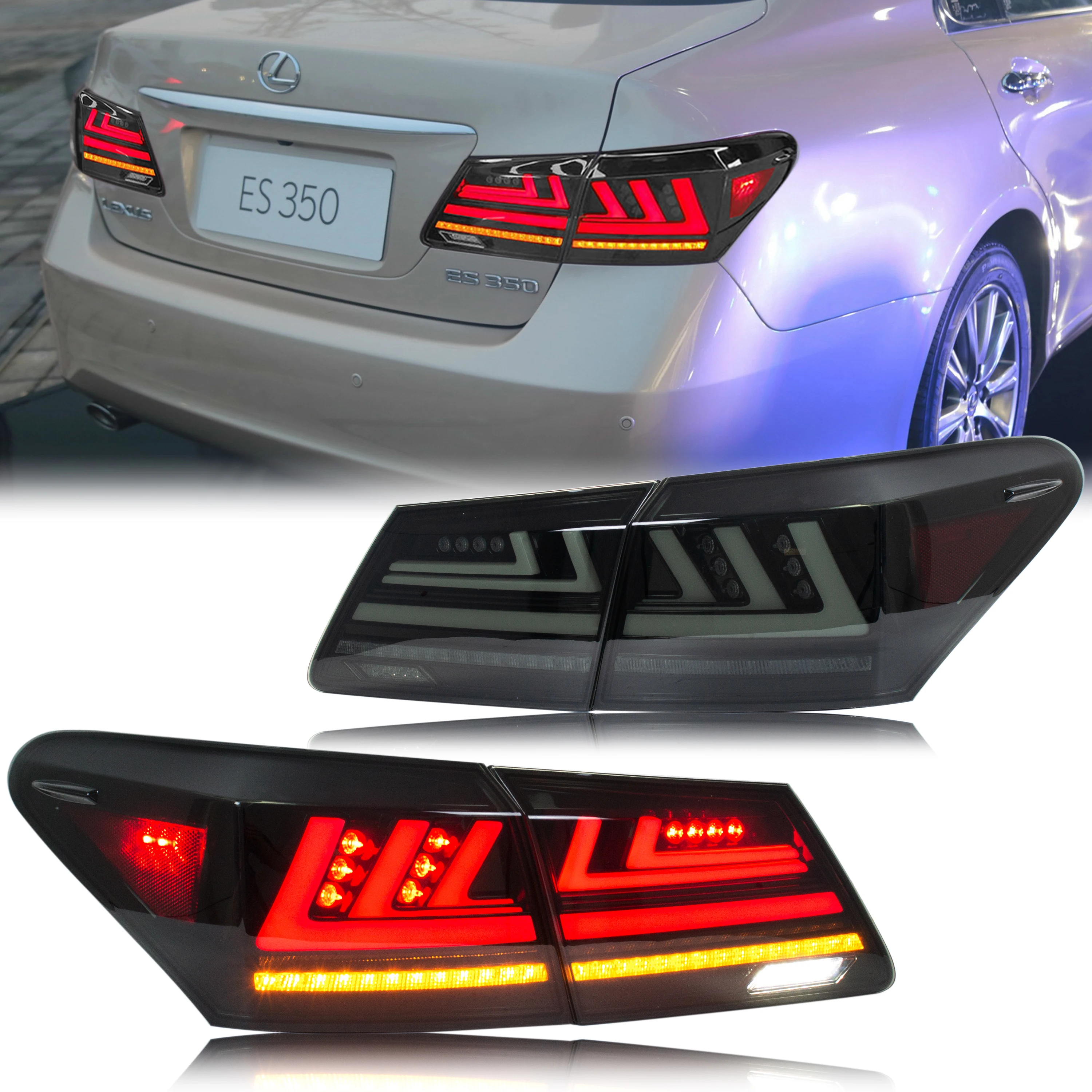 

LED Facelift Tail Lights for Lexus ES350 2006-2012 Black Rear Lamps Start-up Animation Sequential Signal Replacement