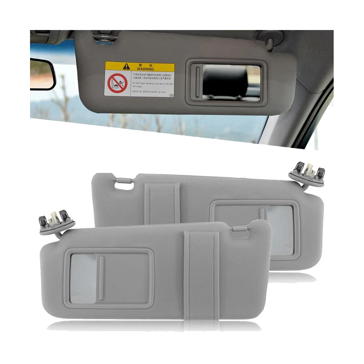 Right Side Gray Car Sun Visor Shade for Toyota Camry 2007 2008 2009 2010 2011 with Sunroof and Lights