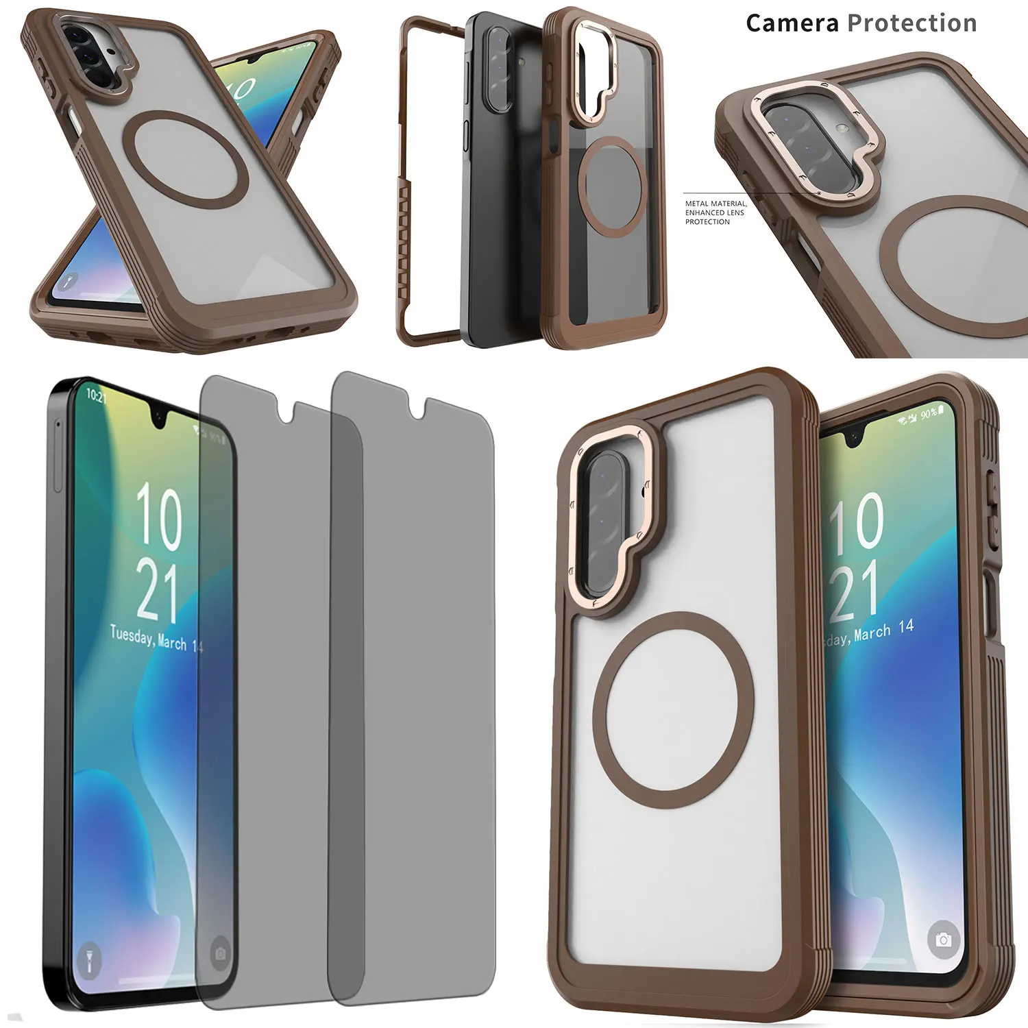 

Для Samsung Galaxy A06/A16/A26/A36/A56 двухслойный чехол магнитный сверхпрочный чехол + 2 шт. защитное стекло из закаленного стекла