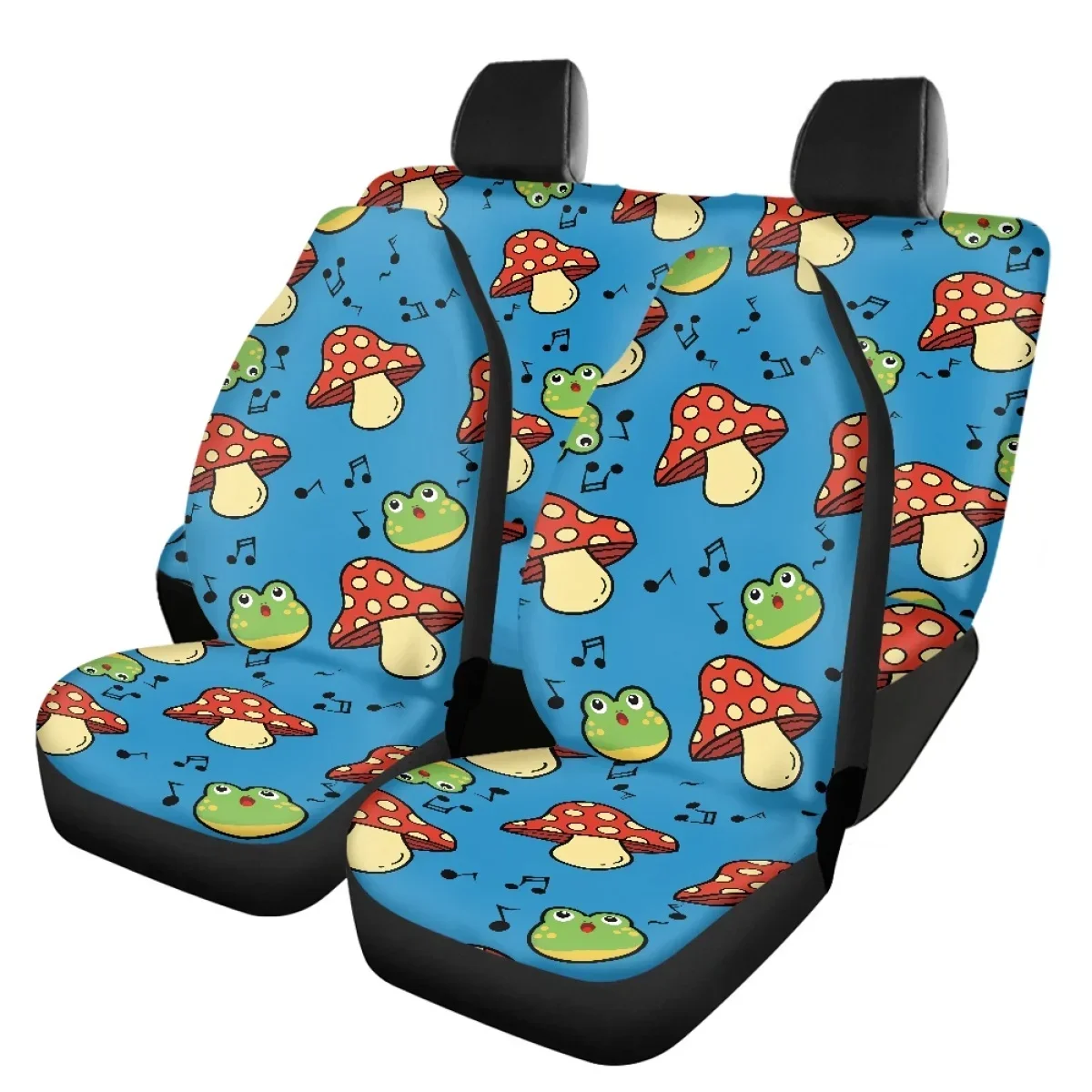 Kawaii Cute Mushroom Print Car Front Back Seat Cover Set Brand Design High Quality Dirt Resistant Vehicle Supplies for Women Men