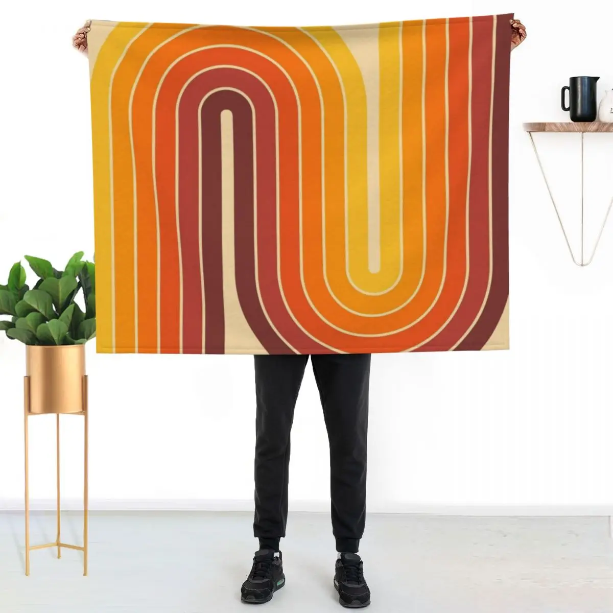 

Retro Geometric Double Arch Design 522 Throw Blanket Fluffy Cozy Throw Blanket for Home Decor