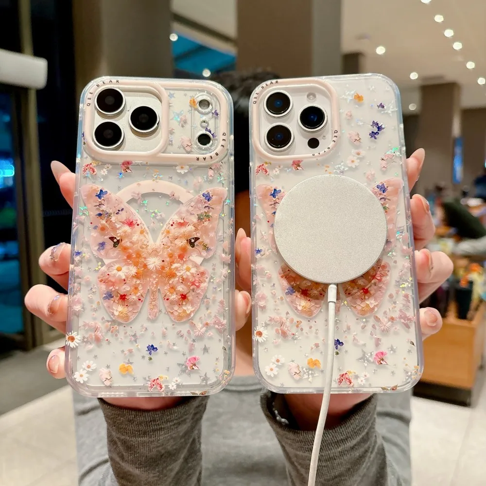 

For Iphone 17 Pro Max Cartoon Butterfly Phone Case PC Hard Shell Protective Magnetic Back Cover
