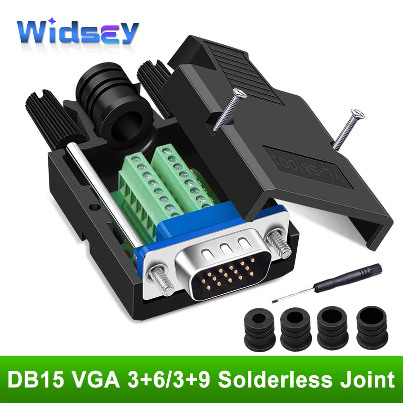 Junta sin soldadura VGA DB15 3 + 6/3 + 9, tipo de bloqueo, 3 filas de 15 agujas, conector macho y hembra, Terminal para proyector de Monitor de