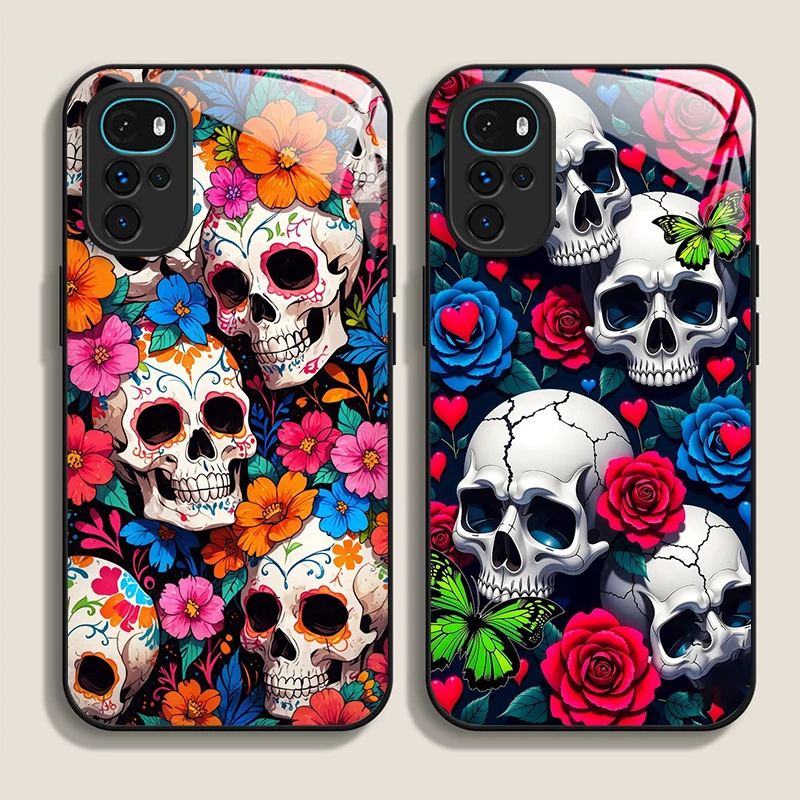 Phone Cases For Motorola - Personality Skull Flower Trend Pattern Tempered
