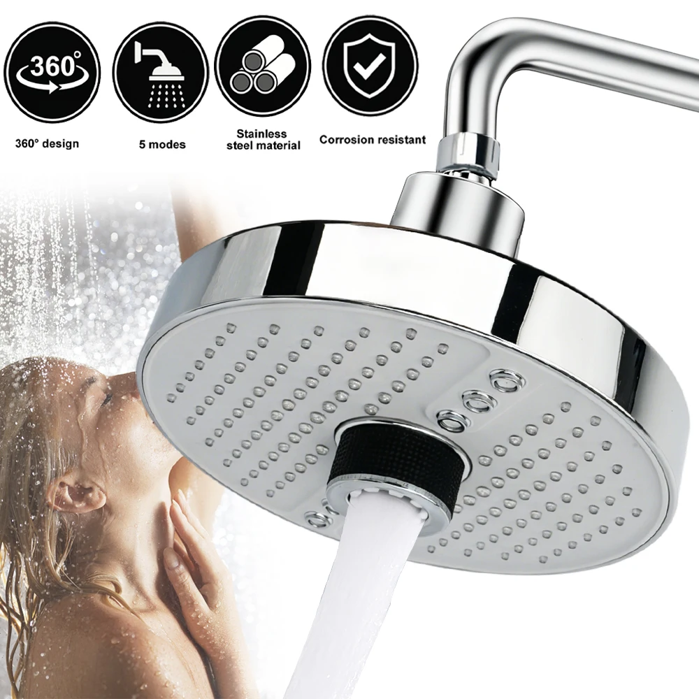 Pommeau de douche argenté avec cinq modes de jet d'eau, pommeau de douche à pression accrue et économiseur d'eau, 360° °   Rotation omnidirectionnelle, sortie d'eau facile à nettoyer et anti-colmatage, un accessoire essentiel pour la salle de bain.