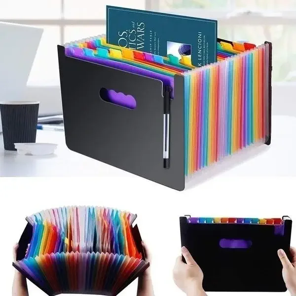 24/12 Pockets File Folder A4 Organizer Expanding Rainbow Color  Guides And Paper Tags for Business Study Home