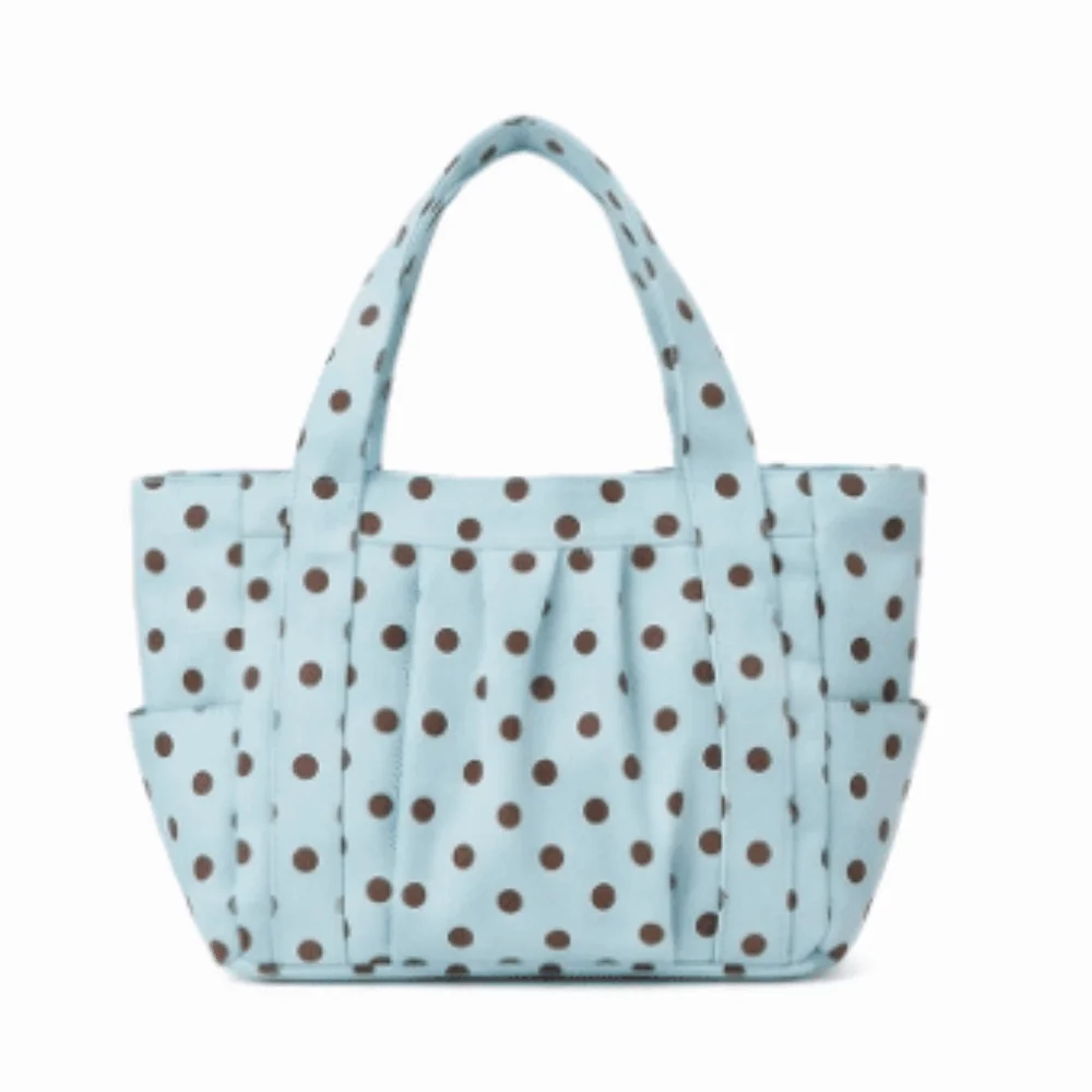 Vintage Sweet Polka Dot Shoulder Bag Canvas Large Capacity Tote Bag Soft Lightweight Polyester Shopping Bag Casual Use