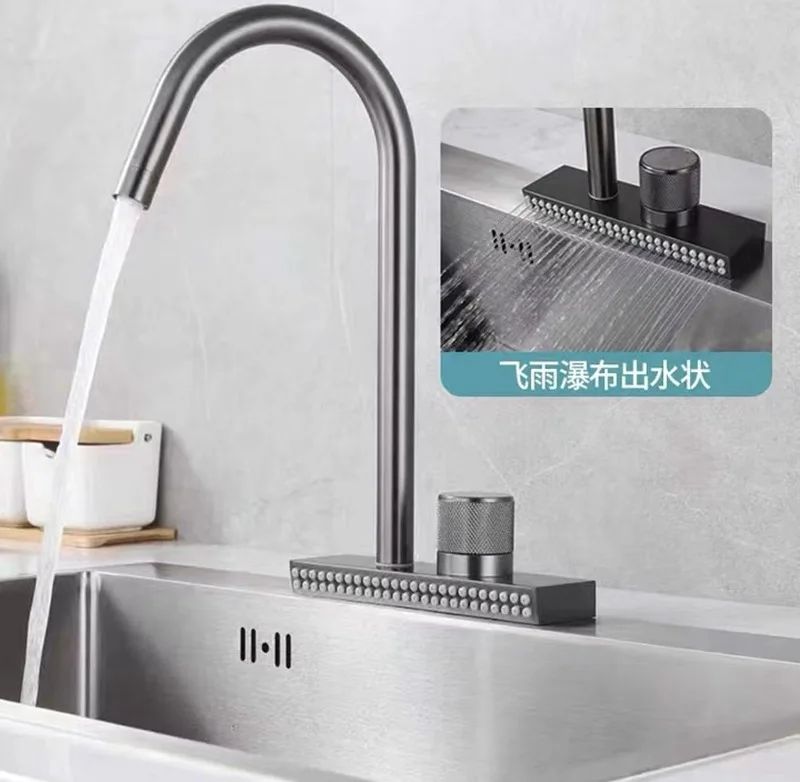 Flying rain faucet pulls water from the waterfall, vegetable basin, sink, stainless steel sink, hot and cold kitchen faucet