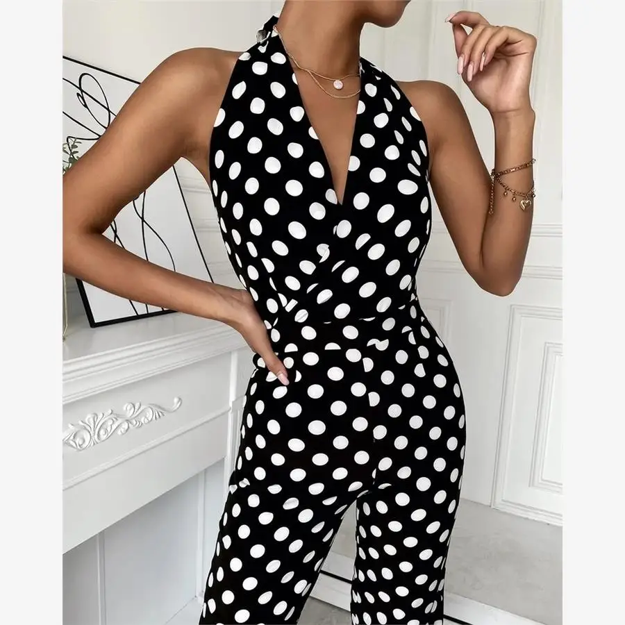 폴카 도트 수영복 하이웨이스트 점프수트 스트리트 스타일 여름 패션 여성 의류
