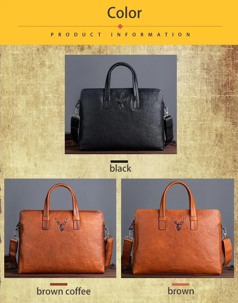 Retro Men's Briefcase Leather Casual Handbag Top Layer Cowhide Shoulder Bags Men Business Bag Pure Leather Laptop Tote Bags