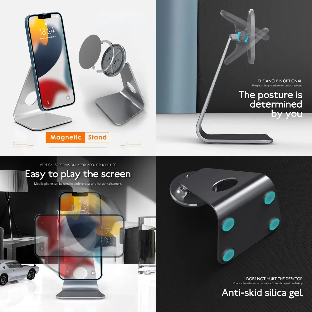 

fdhae Magnetic Mobile Phones Holder Aluminum Bracket Metal Desk Stand Angle Adjustment Holder For Iphone 15 14 13 16 Pro Max
