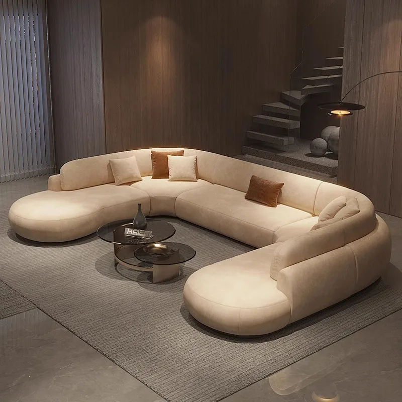 simple special-shaped suede white sofa Soft U-shaped modern home furniture leisure design luxury living room set
