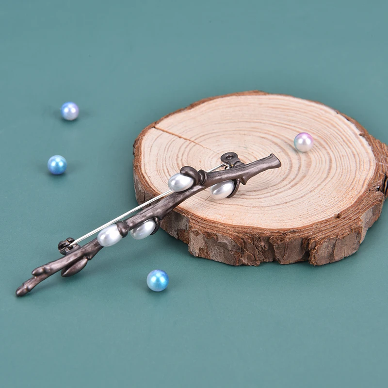 خمر الكلاسيكية اللؤلؤ زهر البرقوق زهرة فروع دبابيس دبابيس باقة أنيقة بروش المجوهرات #3