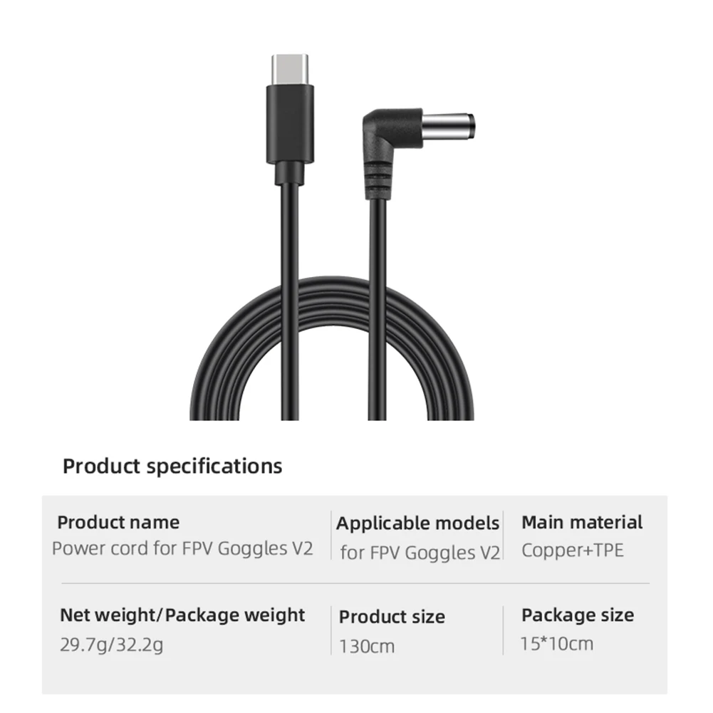 New Power Cable Connects Goggles USB Type C to DC Power Cable Cord for DJI FPV Goggles V2 FPV Goggles Accessories