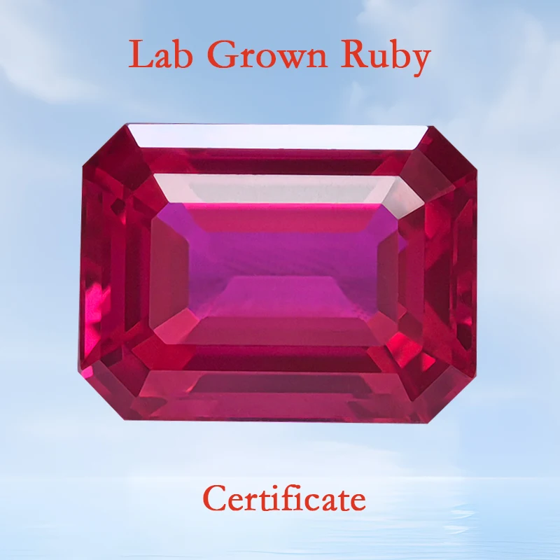 

Lab Grown Ruby Emerald Cut Rubellite Color VVS1 Gemstone Charms Beads for DIY Jewelry Making Material Selectable AGL Certificate