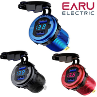 Half-Thread Quick Charger Aluminum QC3.0 Dual USB Car Charger with Switch Button LED Voltage Display for 12V/24V Cars Boats