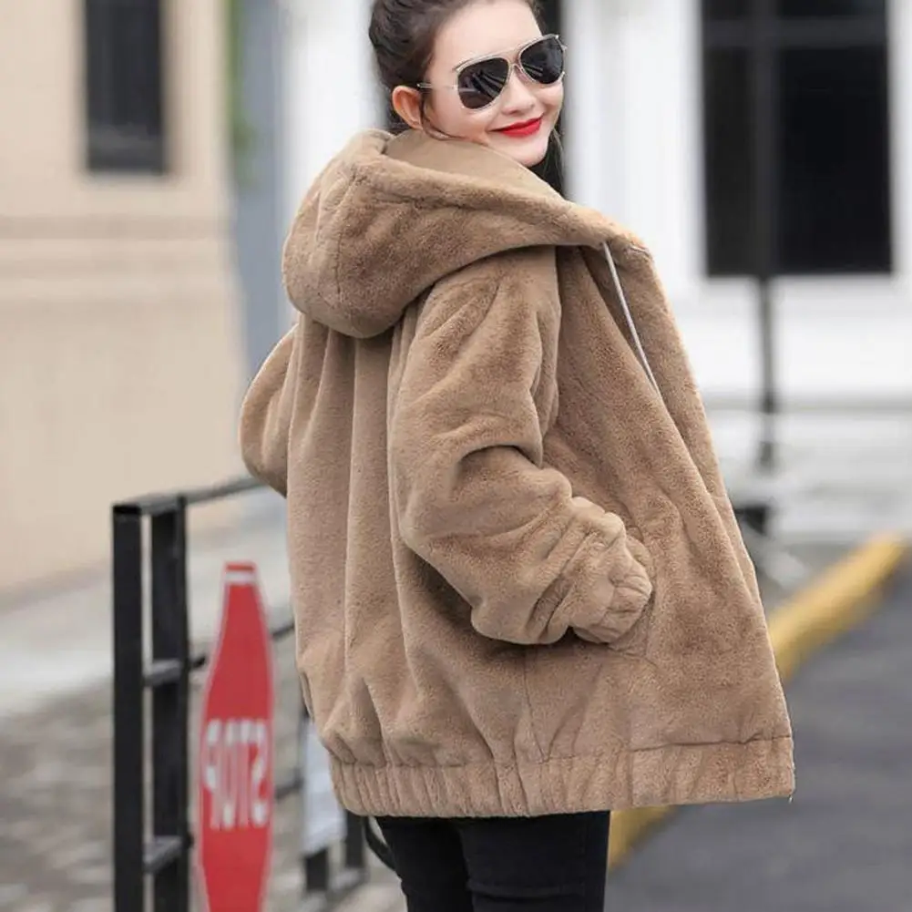 Cozy Velvet Coat Women's Fuzzy Fleece Jacket Full Zip Up Hooded Sherpa Lined Coat Thick Warm Fall Winter Outerwear with Pockets