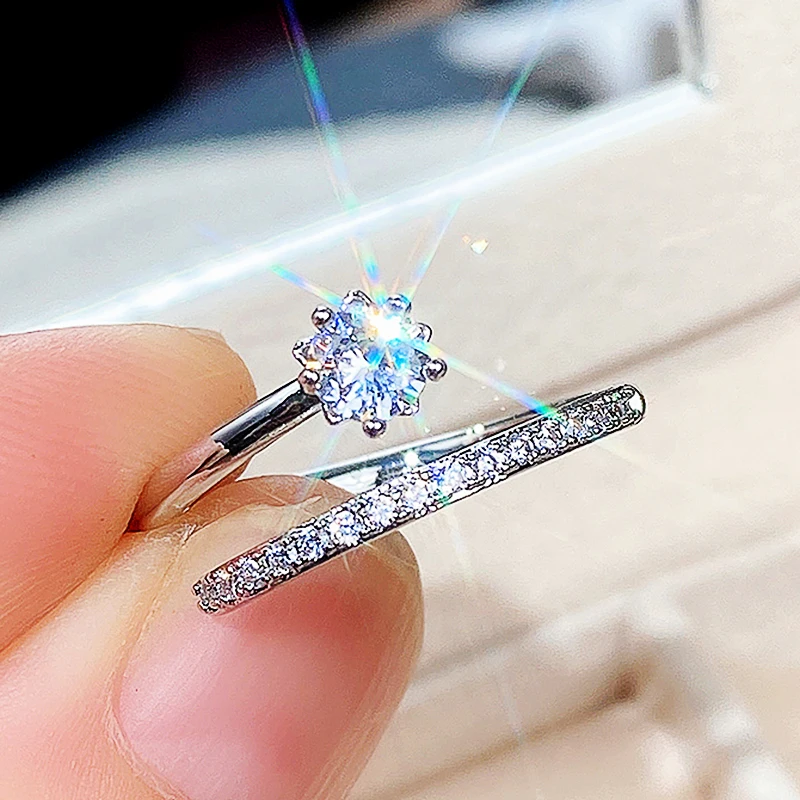 Huitan Delicate Silver Color Opening Circle Rings for Women Inlaid Dazzling Crystal Cubic Zirconia Daily Wear Statement Jewelry