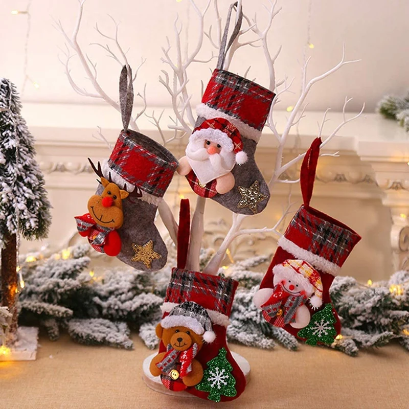 Santa Snowman Reindeer Hanging Stocking For Home Decor Set Creative Doll Christmas Socks Gift Bag Pendant Decorations