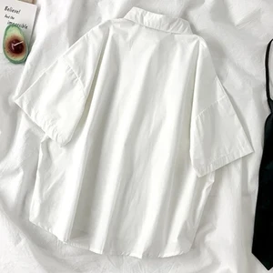 ZOKI-Preppy Button Up Tops para Mulheres, Estilo Japão, Camisas Brancas, Gravata Preta, Blusa Simples, Monocromática, Solta, Verão, Estudantes, Meninas, Moda 10 principais vendas blusa de escola - №3