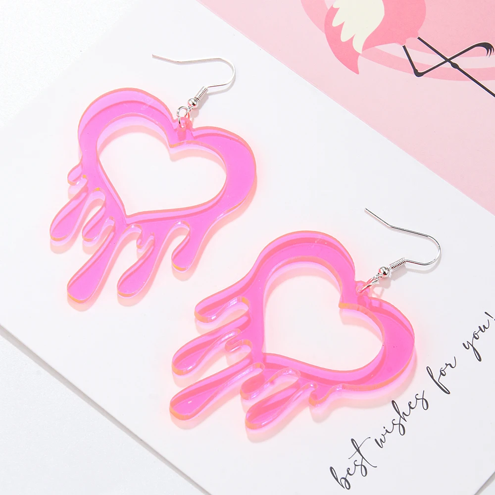 Valentine\'s Day Earings 2024 Spring Trend Heart Acrylic Earring Color Statement Earrings Clear Drop Earring for Women Girls