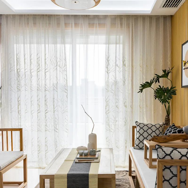 New Design Chaotic Tree Pattern Window Treatments Tulle For Living Room Beige Embroidered Gauze Fabric For Bedroom Panels M156&5