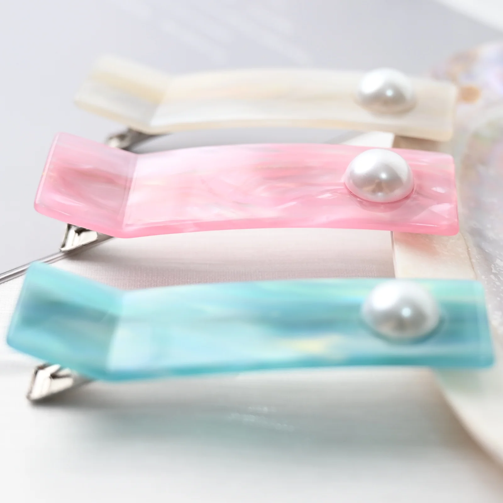 Acetate Blue Hairpins for Girls and Women Alligators for Holiday Seaside Beach Pear Hair Clips Side Slide Clips Hair Accessories