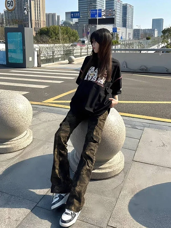 

American High Street Camouflage Jeans Men's Summer Multi-ket Flared Workwear Pants Cleanfit Leg Lengthening Trousers