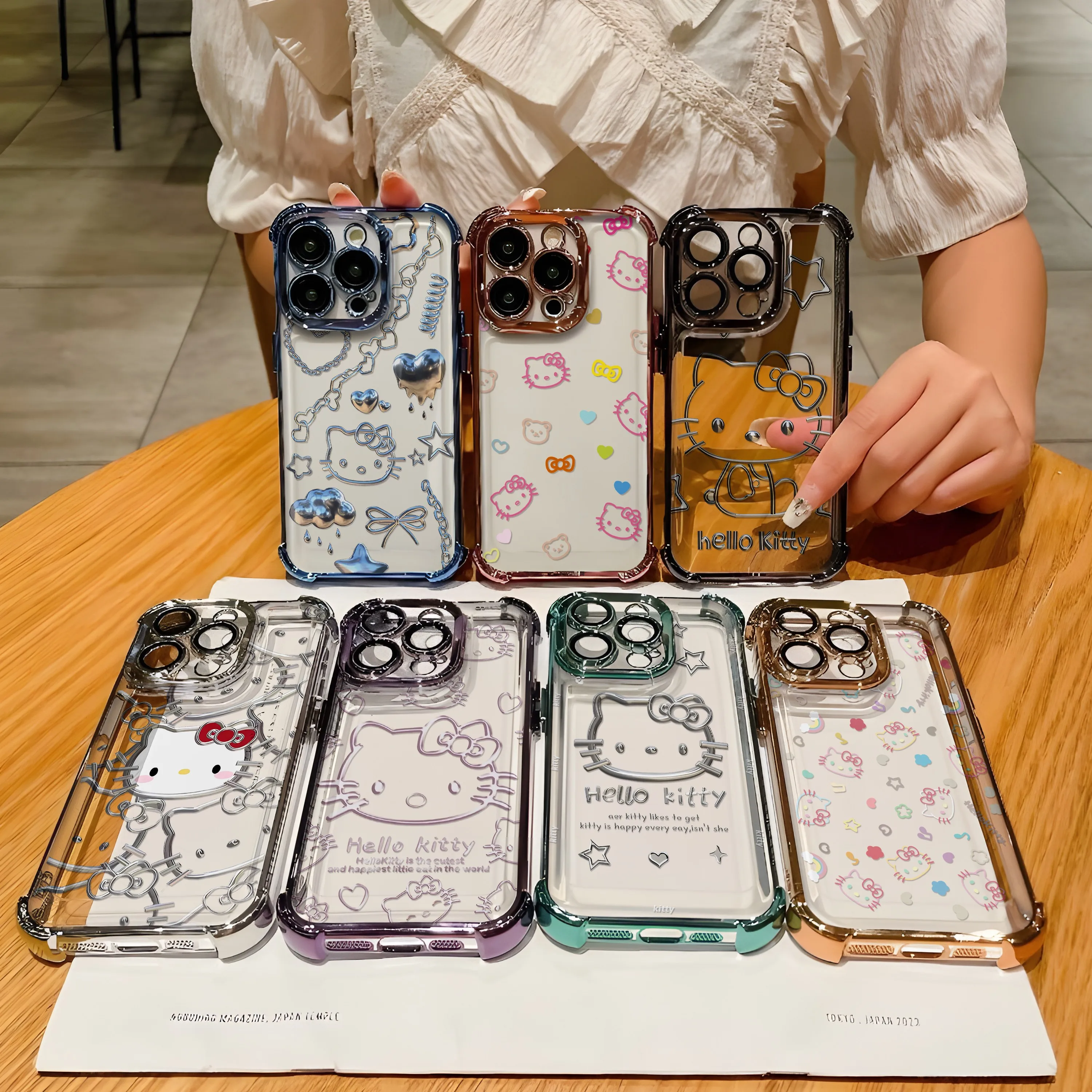 Sanrios Hellos Kittys Kawaii Silver KT Phone Case For iPhone 16 15 14 13 12 11 Pro Max X XR XSMax 8 Plus Shockproof Clear Armor