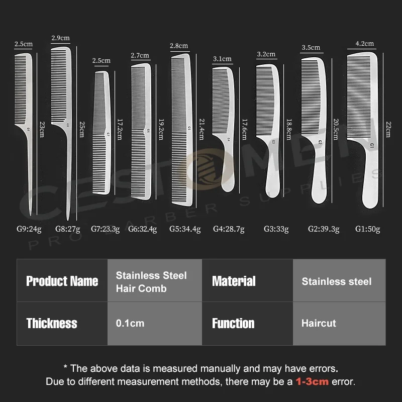 Stainless Steel Silver Metal Barber Comb Professional Hairdressing Salon Combs Detangling Hair Cutting Tools For Men And Women