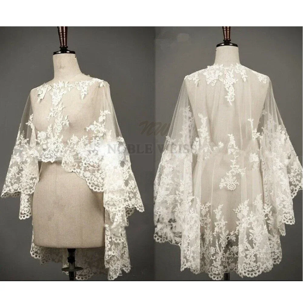 

Wedding Cape Lace Hem Bridal Jackets Elegant Shawl Shrugs For Bride Appliques Bride Wrap Customized