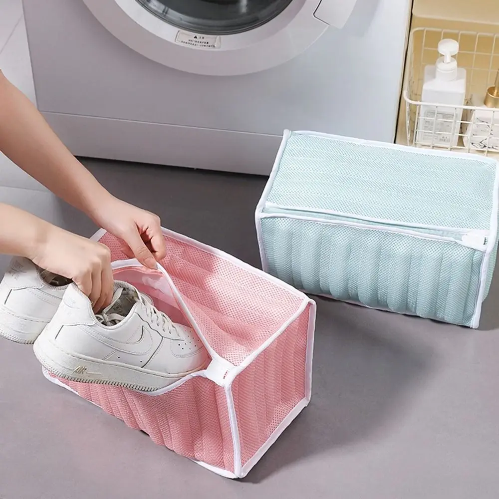 Rectangle Shoes Washing Bag Anti-deformation Reusable Sneakers Laundry Basket Protective with Zipper Washing Machine Shoe Bag