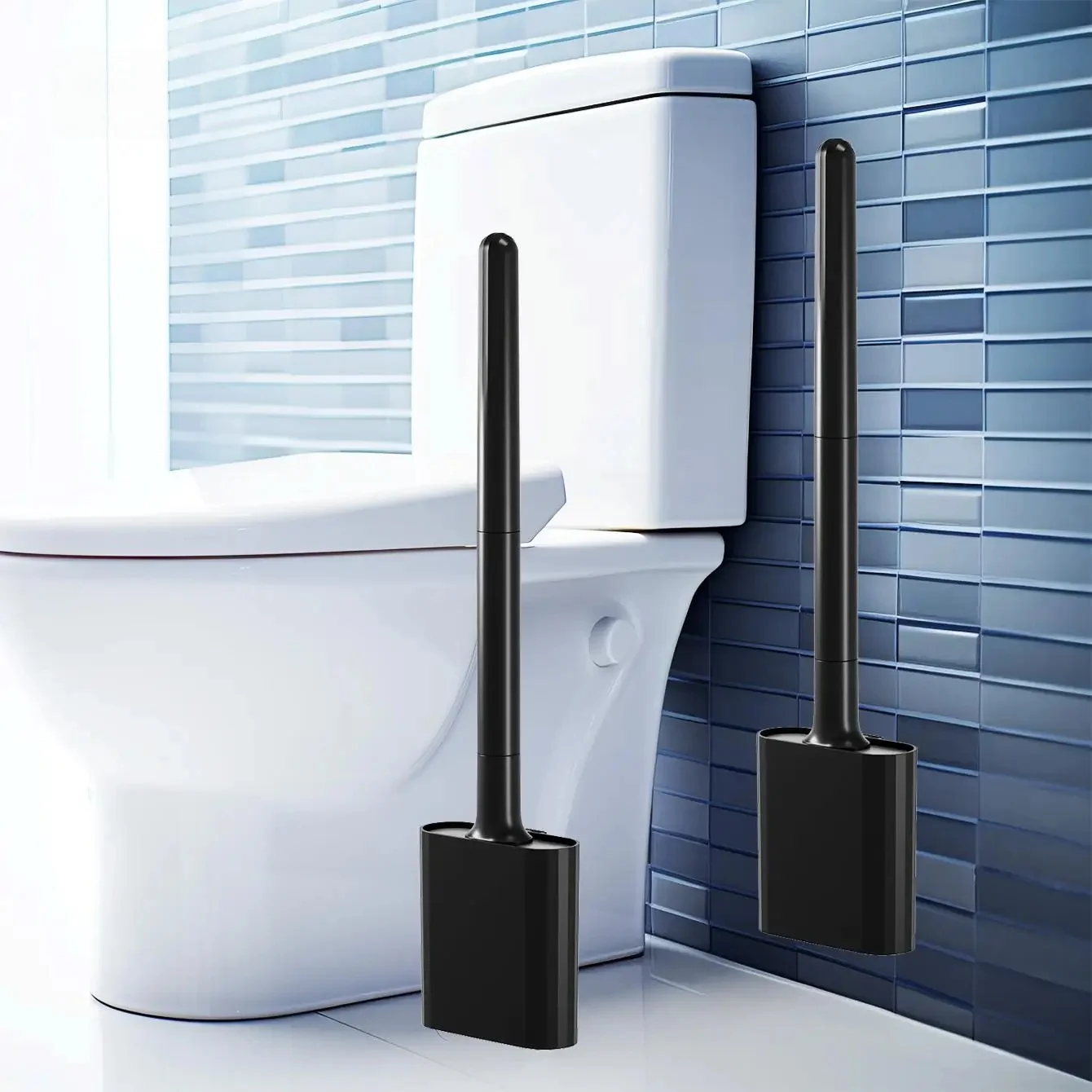 1 Set of Mini Silicone Toilet Brushes Wall Mounted and Standing soft silicone brushes for easy cleaning of toilet corners image 4