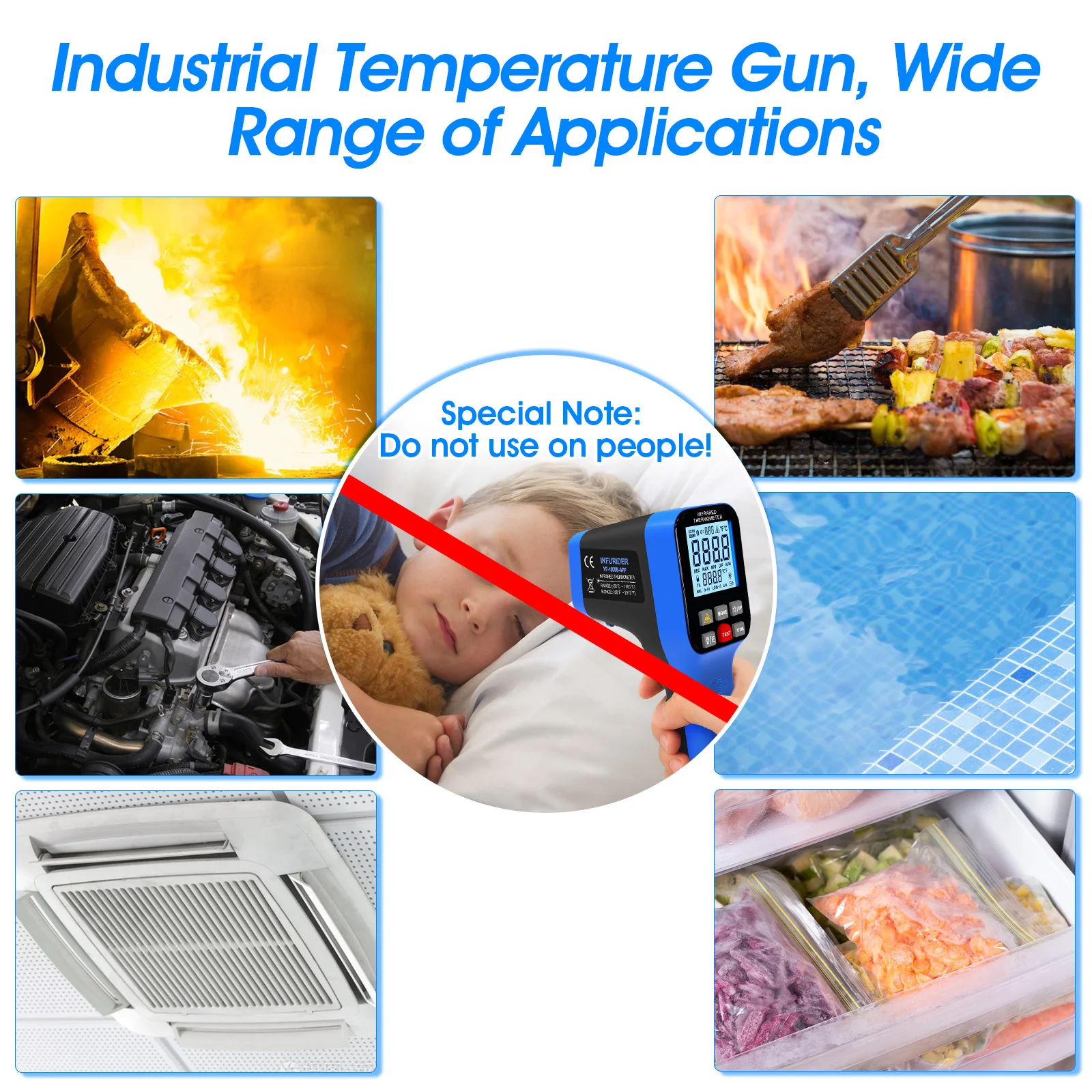 

-50~1600℃ Infrared Thermometer 30:1 Dual Laser APP Control Type-C Rechargeable High Temp Pyrometer