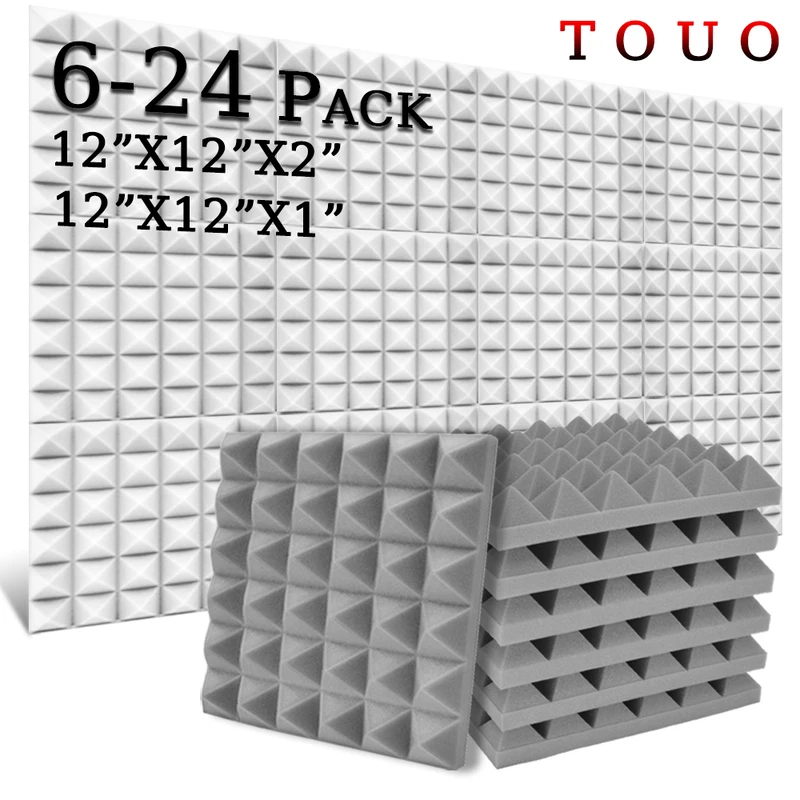 

TOUO 6/12/24 Pcs Acoustic Foam Noise Insulation For Walls High-Density Pyramid Soundproof Foams Home Studio Acoustic Treatment