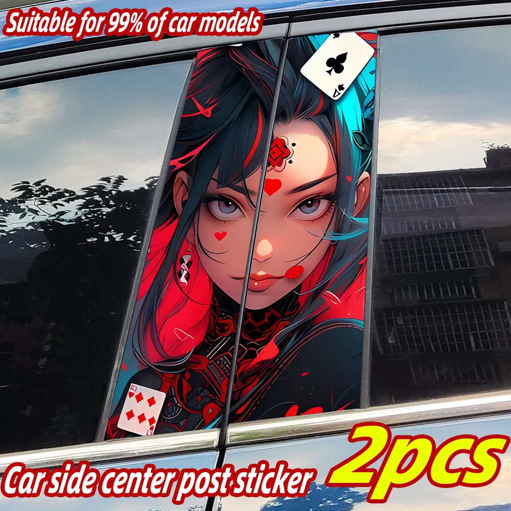 

Poker Anime Girl Car Stickers Waterproof Auto B Pillar Decor Cover Scratches Car Door Pillar Sunscreen Vinyl Decal Accessories