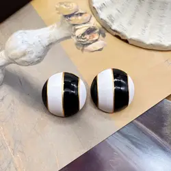 Black White Enamel Earrings Metal Line Brincos Jewelry For Women's Party Gift