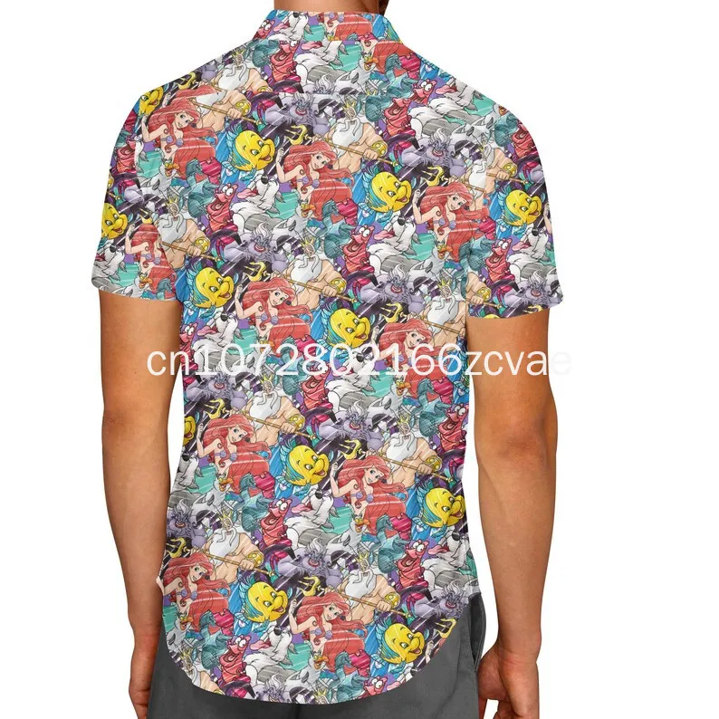 New The Little Mermaid Hawaiian Shirt Disney Ariel Princess Hawaiian Shirt Men's and Women's Vintage Button Short sleeved Shirt