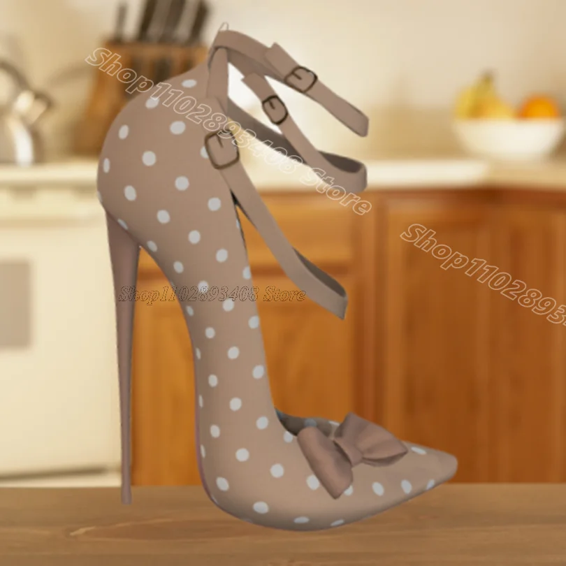 Pink Polka Dot Bowknot Pumps Round Toe Stiletto British Style Women Casual Dress Elegant Spring Sexy Pumps Zapatos Para Mujere