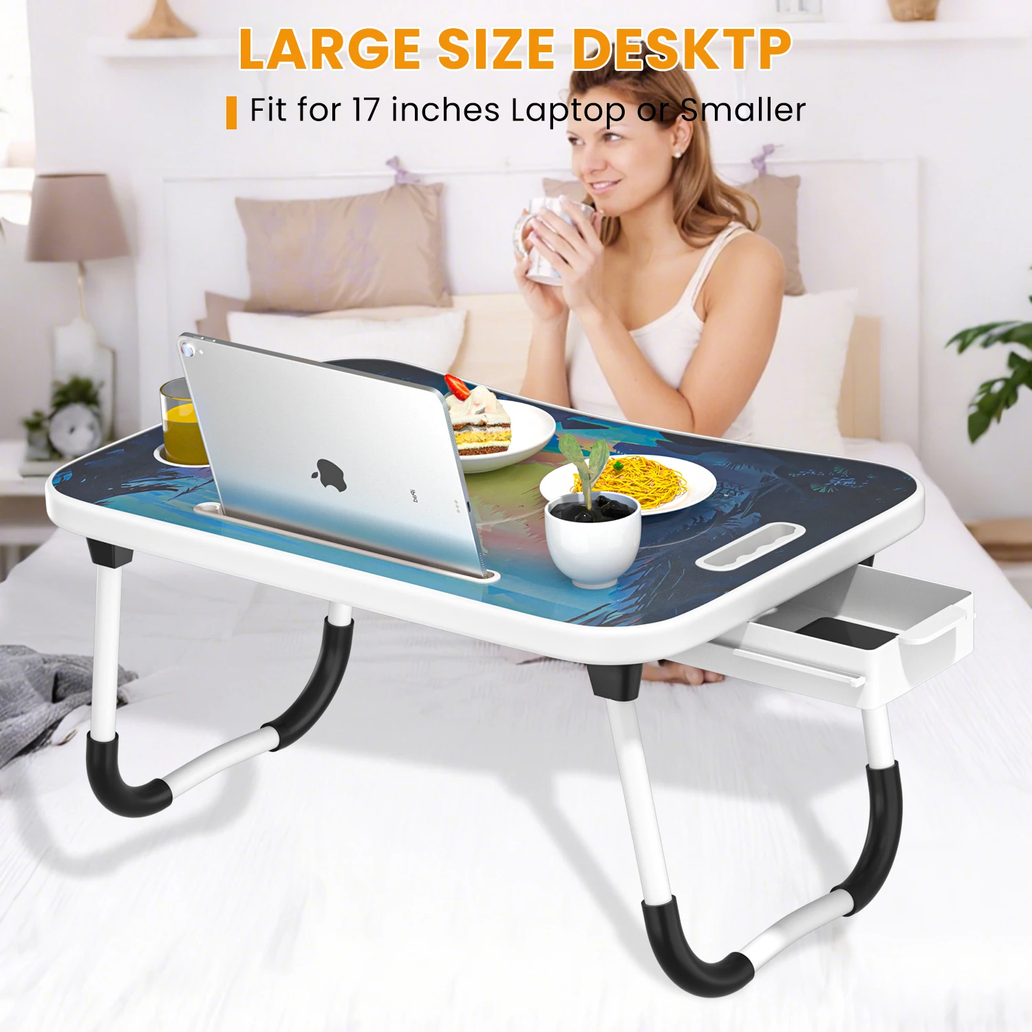 Extra-Large Multifunctional Folding Table, Portable Multi-Color Wooden Laptop Desk with Cup Holder, Ideal for Work and Reading